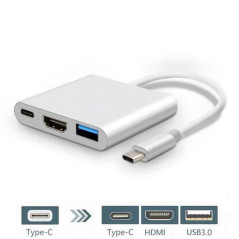 Hub USB-C 3-en-1 HDMI 4K argenté | Smarty