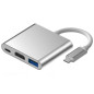 Hub USB-C ECO – 3-en-1, HDMI 4K, Type-C et USB-C 3.0, argenté