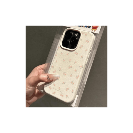 Coque en silicone pour iPhone avec texture "Litchi" - Fleurs sur toute
