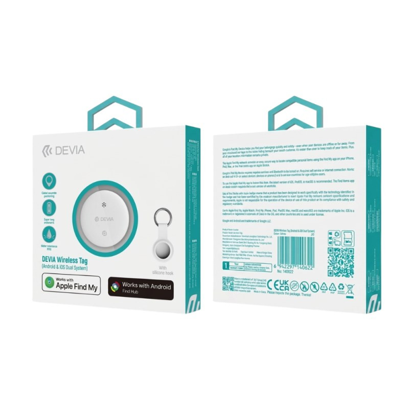 Tag localisateur Devia MFi – Apple Find My et Android Blanc