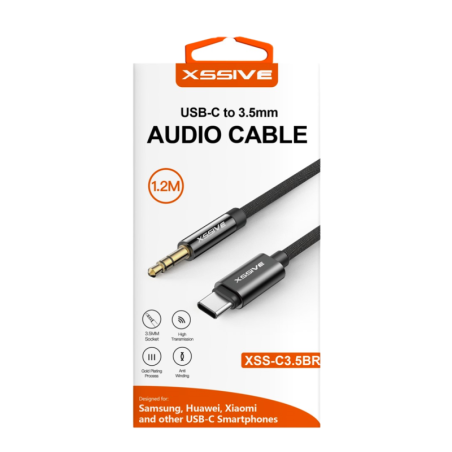Câble audio tressé XSSIVE XSS-C3.5BR – USB-C/Jack 3,5 mm 1,2 m Noir