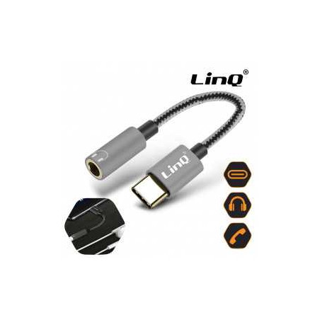 Câble Audio Type-C / Jack 3.5mm Femelle Nylon Tressé 15cm LinQ TPC353C