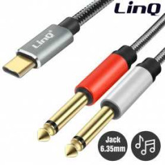 Câble Audio Type-C Mâle / 2 Jack 6.35mm Mâles Nylon Tressé 1.5m LinQ K