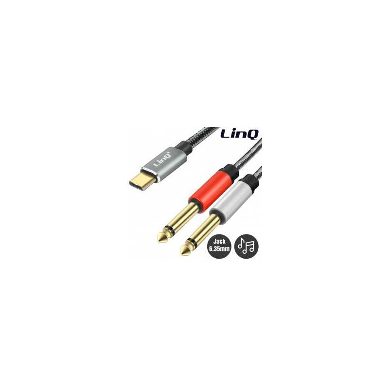 Câble Audio Type-C Mâle / 2 Jack 6.35mm Mâles Nylon Tressé 1.5m LinQ KL6309 Câble Audio Type-C Mâle / 2 Jack 6.35mm Mâles Nylon Tressé 1.5m LinQ KL6309