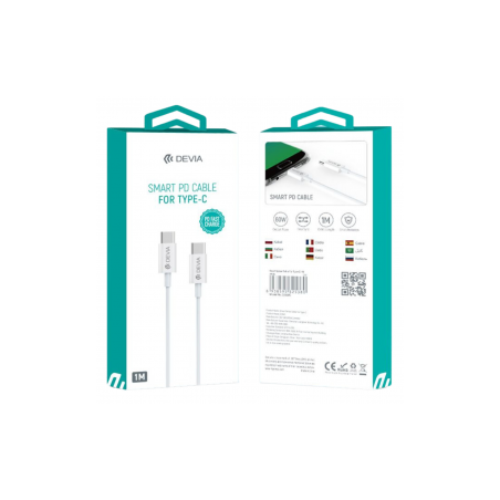 Câble Type C / Type C Nylon Tressé 3A 60W 1M Devia Smart Series - Noir