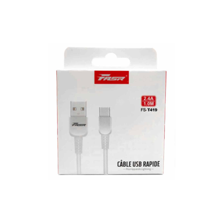 Câble USB / Type-C 2.4A FASR FS-T419 - 1M - Blanc - Audio Réf. A2634 EO
