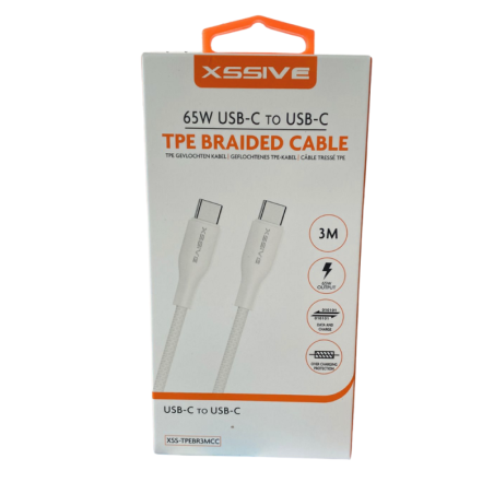 Câble USB-C / USB-C 65W 3M XSSIVE XSS-TPEBR3M | Smarty Paris