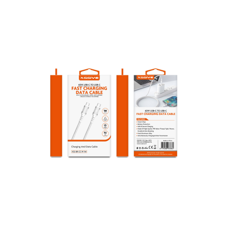Câble de Charge USB-C / USB-C PD 60W 1M XSSIVE XSS-BR-CC-W 1M - Blanc