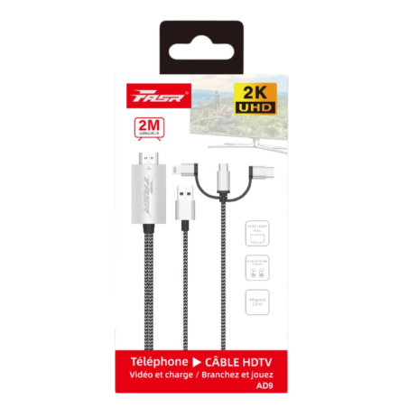 Câble HDMI TV FASR AD9 – combo Type-C / Lightning / Micro-USB 2 m