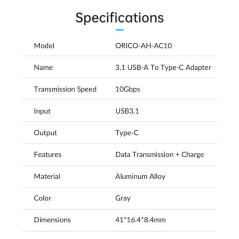 Adaptateur USB vers USB-C Orico AH-AC10 | Smarty
