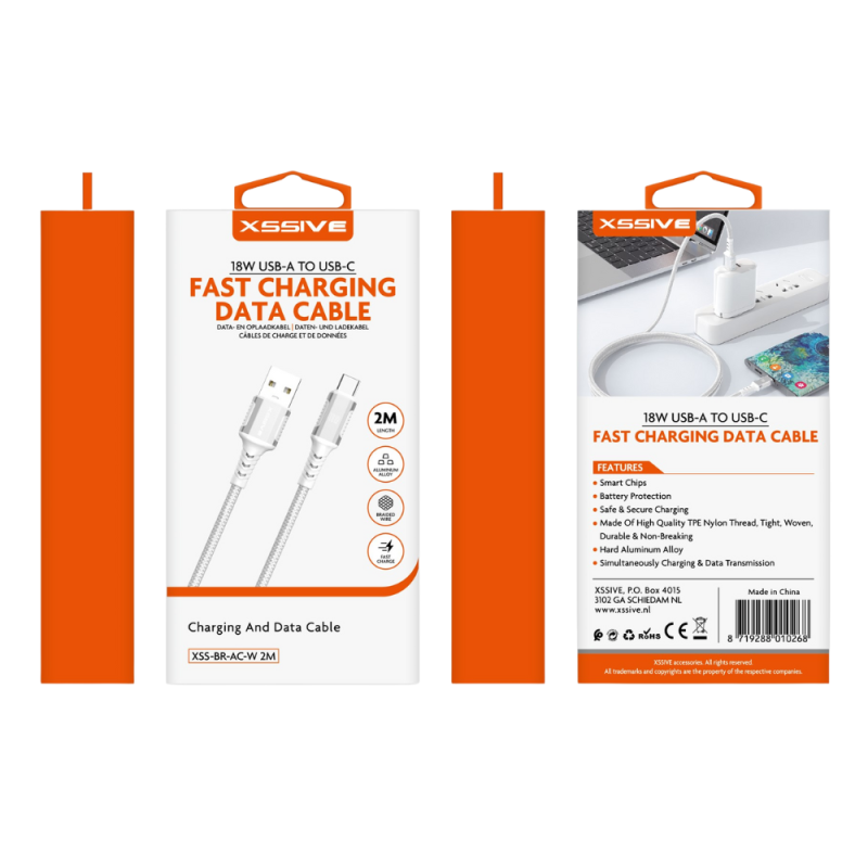 Câble de Charge USB-A/USB-C 2M 18W XSSIVE XSS-BR-AC-W 2M - Blanc
