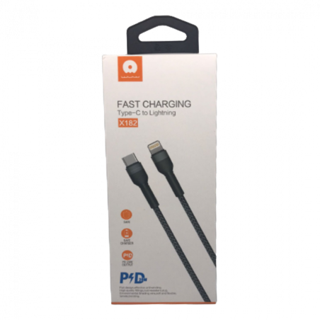 Câble USB-C vers Lightning WUW X182 – Nylon tressé 20 W Noir