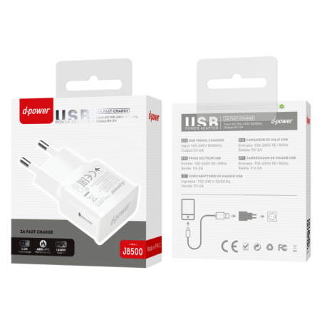 Adaptateur Secteur USB - D-power J8500 - Blan | Smarty Paris