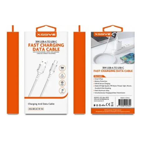 Câble de charge USB-A vers USB-C XSSIVE XSS-BR-AC-W – 2 m 18 W Blanc