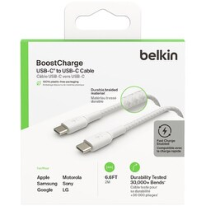 Câble Tressé USB-C / USB-C 2M BELKIN CAB004bt2MWH - Blanc