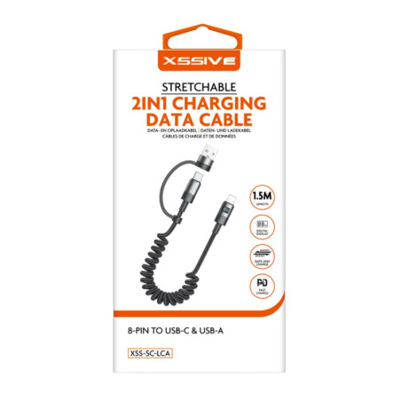 2-in-1 Charging Cable XSSIVE XSS-SC-LCA – Lightning/USB-C and USB-A 1.5m Black