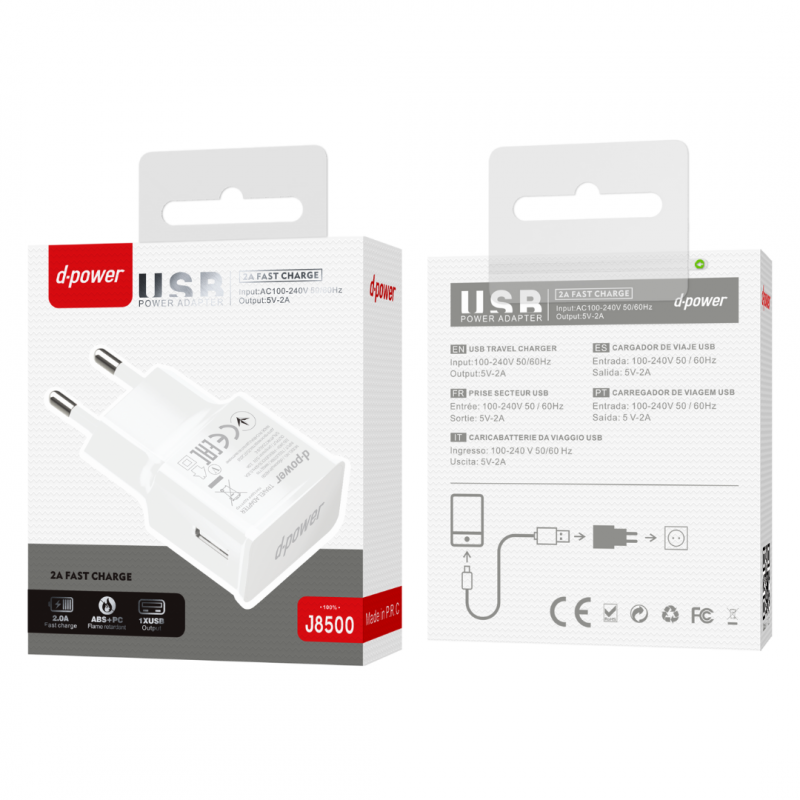 USB Wall Charger D-power J8500 – White USB Wall Charger D-power J8500 – White