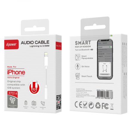 Bluetooth Lightning to 3.5mm Jack Adapter D-power F7014 – White