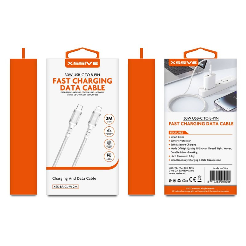 Câble USB-C vers Lightning XSSIVE XSS-BR-CL-W – 2 m, 30 W, blanc
