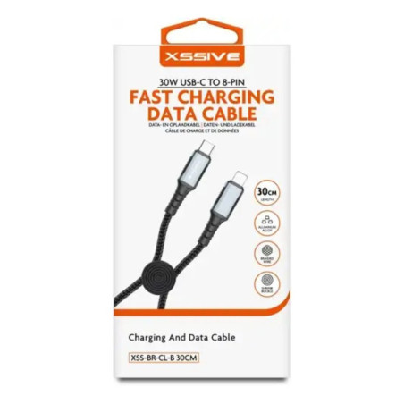 Braided USB-C to Lightning Cable XSSIVE XSS-BR-CL-B – 30W 30cm Black