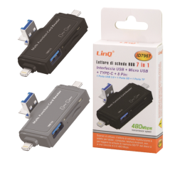 Lecteur de Cartes 7-en-1 Type-C / USB / Lightning / TF / SD / Micro-USB - LinQ ID7967