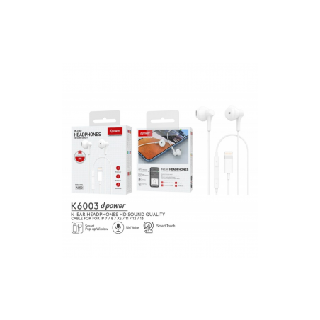 Ecouteurs Kit Main Libre Lightning - D-power K6003 - Blanc - Audio Ref