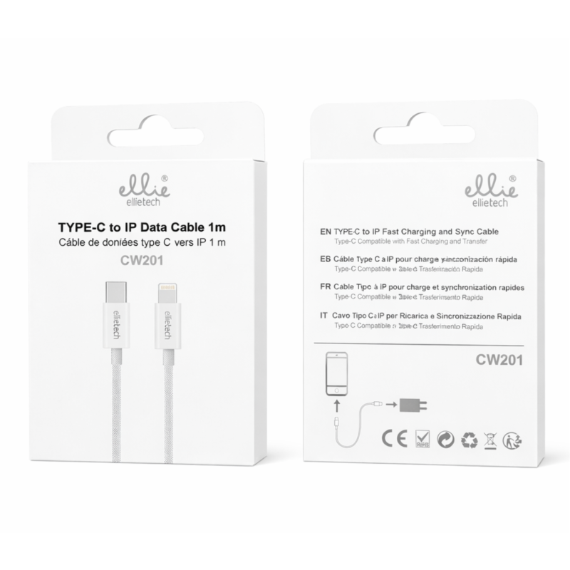 Câble USB-C / Lightning Ellietech CW201 1M - Blanc Câble USB-C / Lightning Ellietech CW201 1M - Blanc