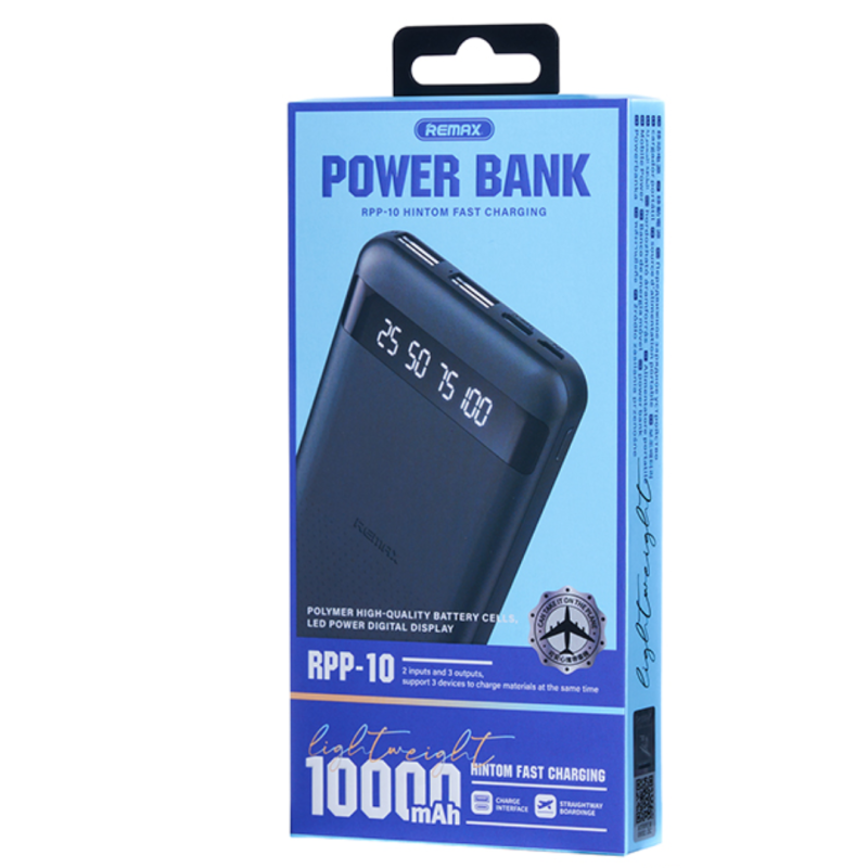 Batterie externe REMAX Hintom RPP-10 – 10 000 mAh 2 USB + USB-C Noir Batterie externe REMAX Hintom RPP-10 – 10 000 mAh 2 USB + USB-C Noir