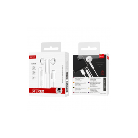Ecouteurs Kit Main Libre Type-C - D-power K6035/C6035 - Blanc - Audio