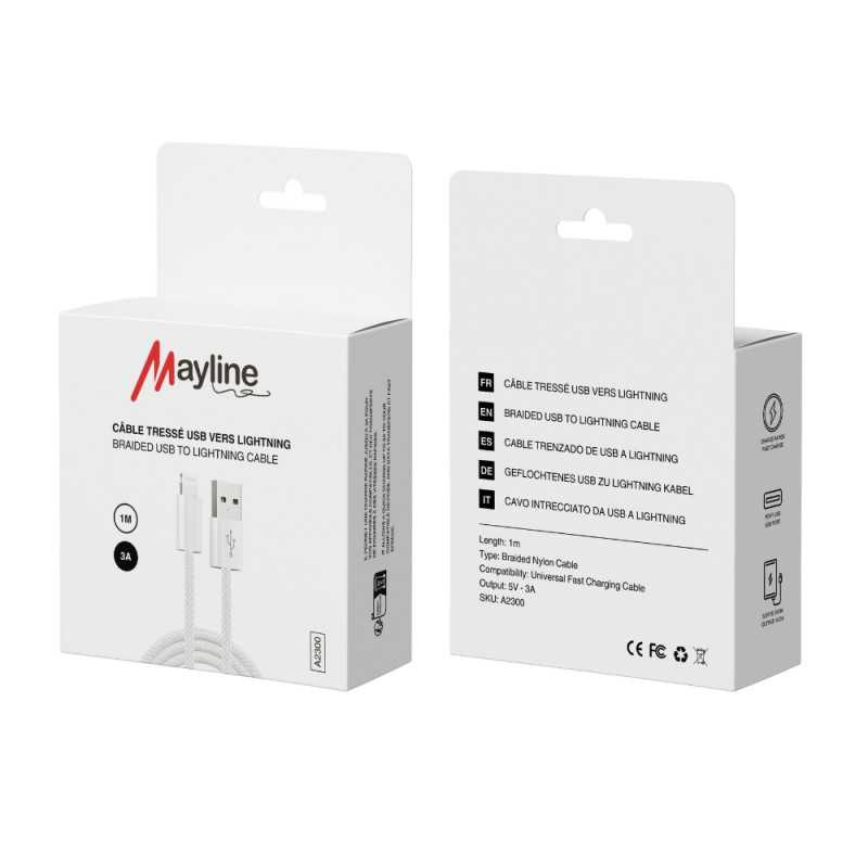 Câble Mayline USB vers Lightning 3A – nylon tressé 1 m Câble Mayline USB vers Lightning 3A – nylon tressé 1 m