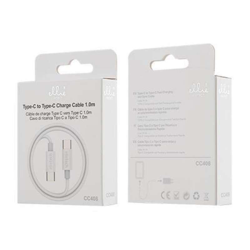 Câble Ellietech CC408 – USB-C vers USB-C 1 m 3 A Blanc Câble Ellietech CC408 – USB-C vers USB-C 1 m 3 A Blanc