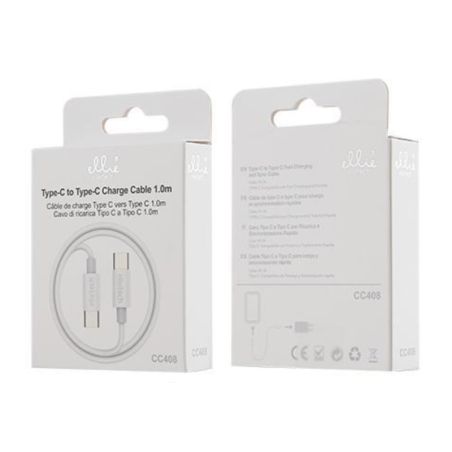 Câble Ellietech CC408 – USB-C vers USB-C 1 m 3 A Blanc