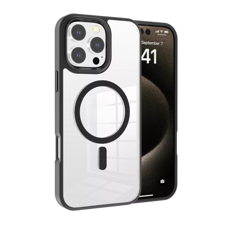 Coque en Silicone avec MagSafe iPhone 16 Pro Max Transparente (Devia) Noir — ECO · Smarty Paris 18e