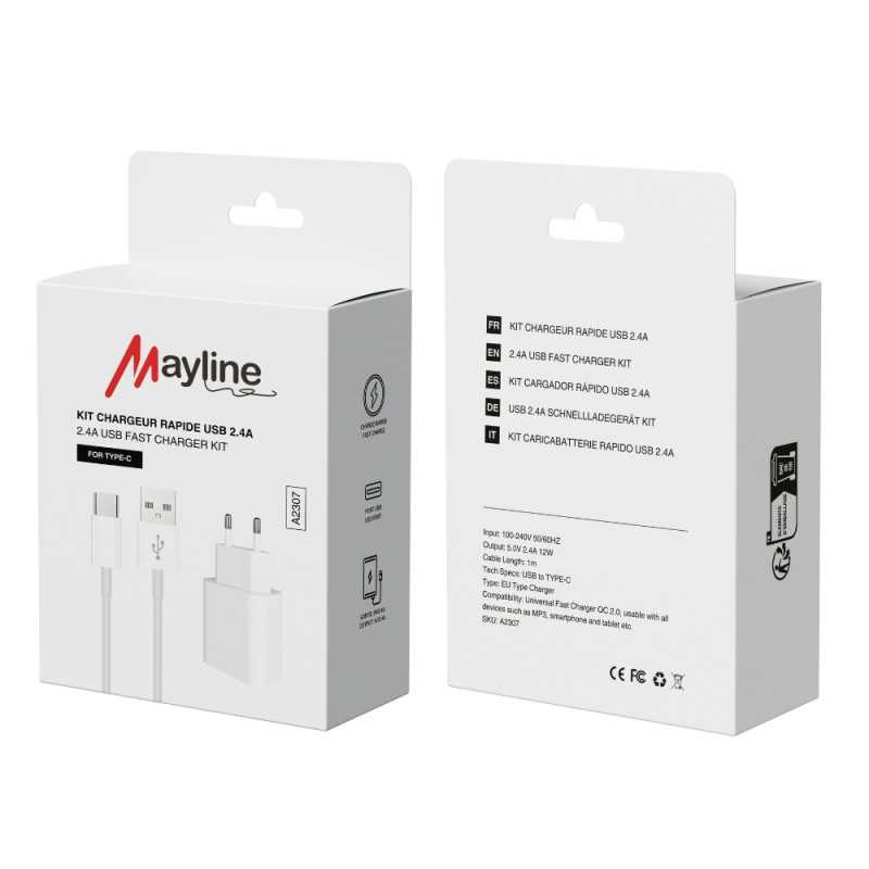 Kit Chargeur 12W Câble USB vers Type-C 1M (Mayline)