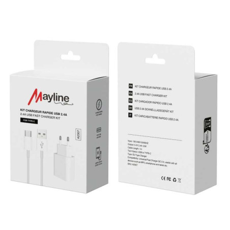 Kit Chargeur 12W Câble USB vers Type-C 1M (Mayline)