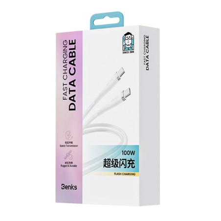 Câble USB-C vers USB-C Benks PowerWeave PD – 100 W, 1 m, blanc