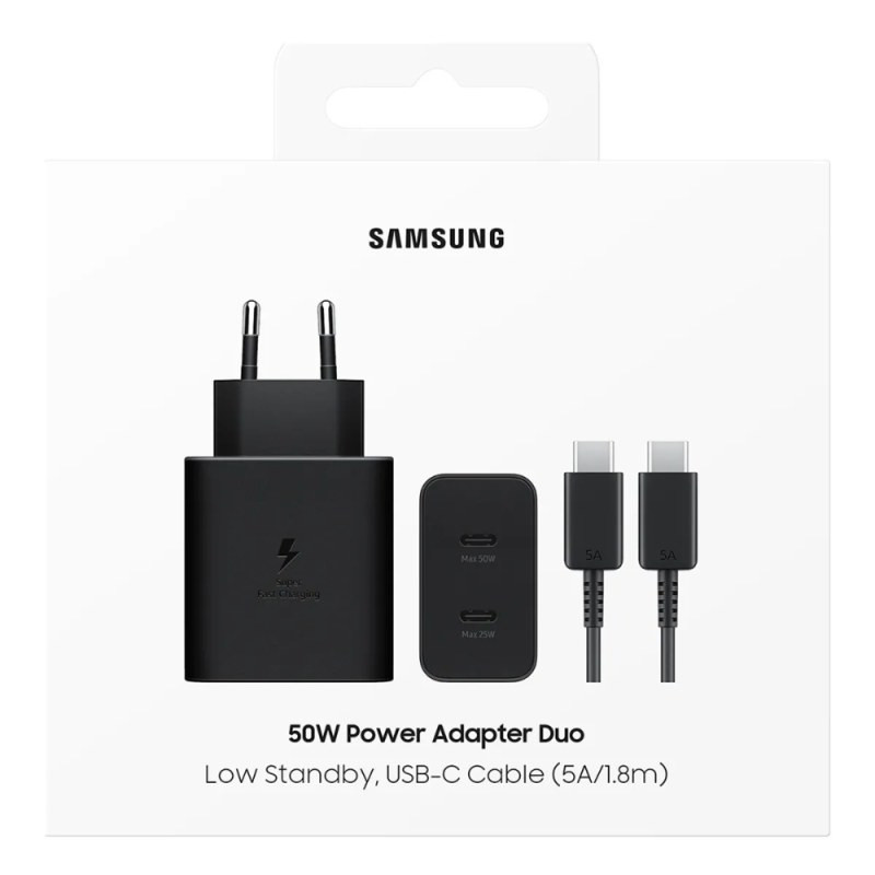 Samsung USB-C Charger Kit T5020XBE – 50W, 5A 1.8m cable, Black Samsung USB-C Charger Kit T5020XBE – 50W, 5A 1.8m cable, Black
