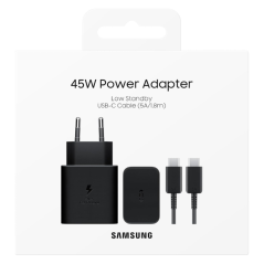 Samsung Kit chargeur USB-C EP-T4511XBEGEU – 45W 5A 1,8 m Noir boîte d’origine