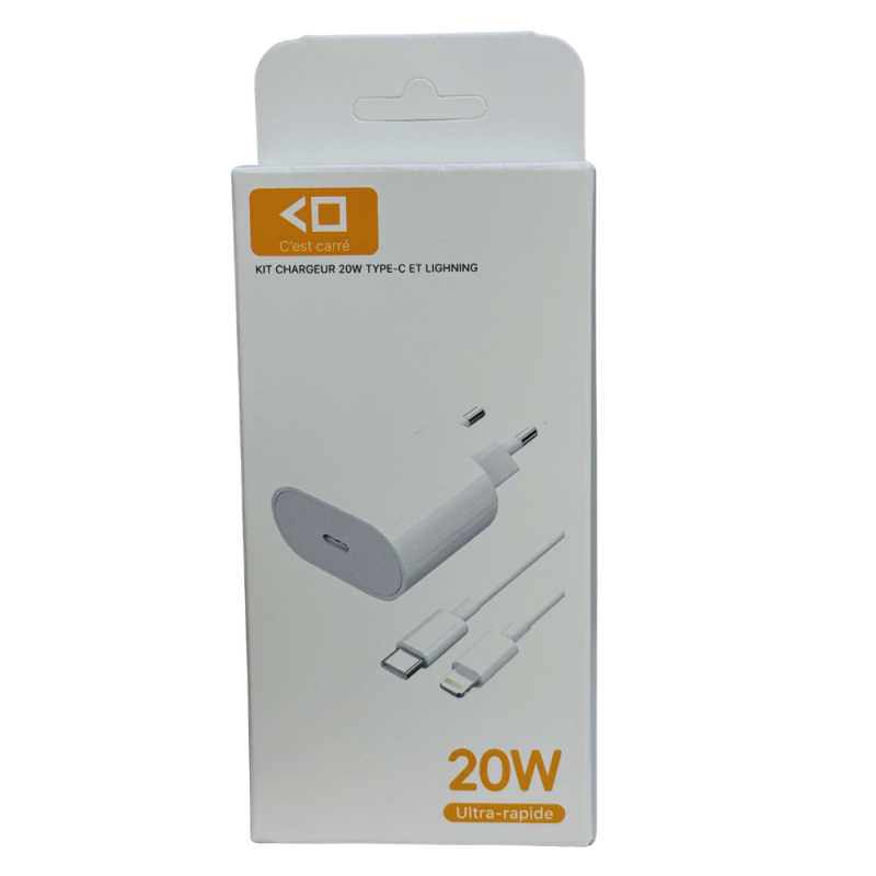 Kit Chargeur Type-C et Lightning 20W - Chargeur Rapide C'est carré Kit Chargeur Type-C et Lightning 20W - Chargeur Rapide C'est carré