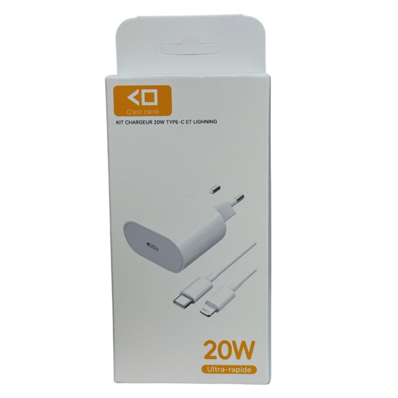 Kit chargeur rapide Eco-Solution C'est carré – Type-C et Lightning 20W Kit chargeur rapide Eco-Solution C'est carré – Type-C et Lightning 20W