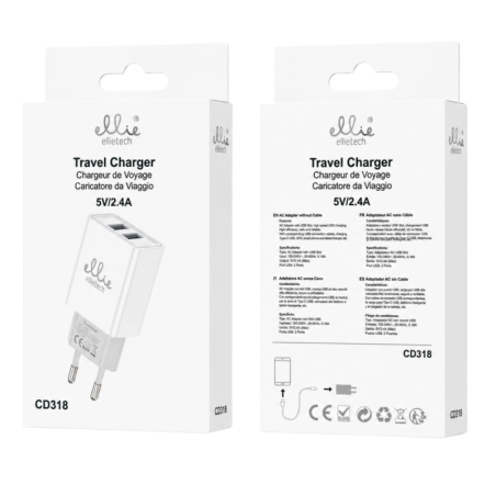 Dual USB Charger Ellietech CD318 – White 5V/2.4A