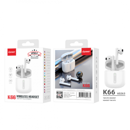 Écouteurs Bluetooth D-power K66 – Blanc