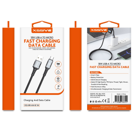 Câble de Charge Tressé USB-A / MICRO 18W 1M X | Smarty Paris