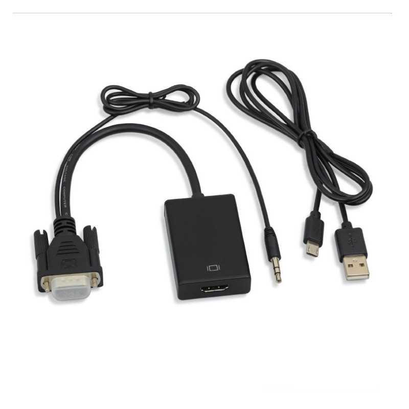 Adaptateur HDMI Vers VGA Qualité HD avec Cable Audio + Cable d'Alimentation USB - 25cm - Noir Adaptateur HDMI Vers VGA Qualité HD avec Cable Audio + Cable d'Alimentation USB - 25cm - Noir