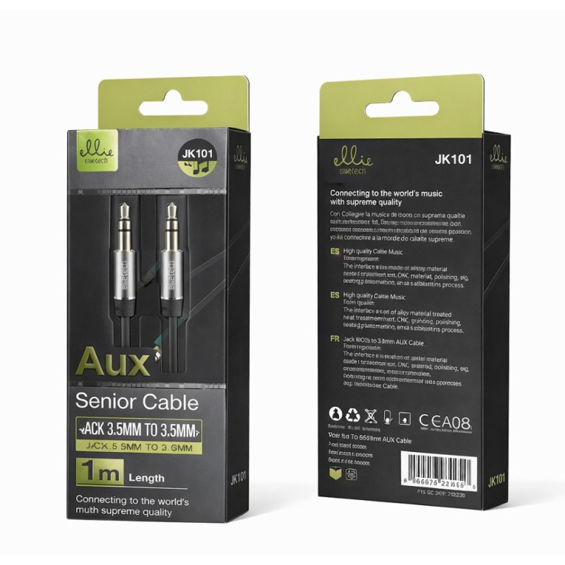 Câble audio Ellietech JK101 – Jack 3,5 mm vers 3,5 mm 1 m Câble audio Ellietech JK101 – Jack 3,5 mm vers 3,5 mm 1 m