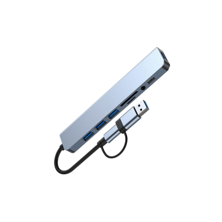 Hub Type-C/USB 8 en 1 - USB 2.0*3 + USB 3.0 + USB-C + SD + Micro SD +