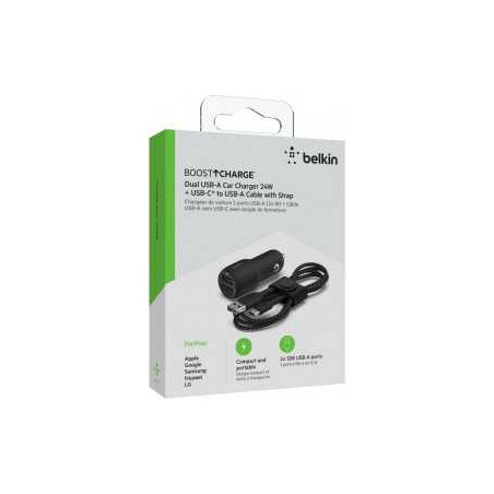 Kit Chargeur Allume-Cigare BELKIN 2 Ports USB avec Câble Type-C 24W -