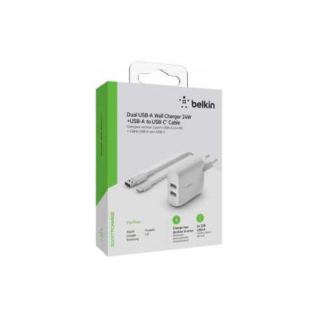Kit Chargeur Type-C / USB BELKIN 2 Ports 24W - Audio Réf. A1166 | Smart