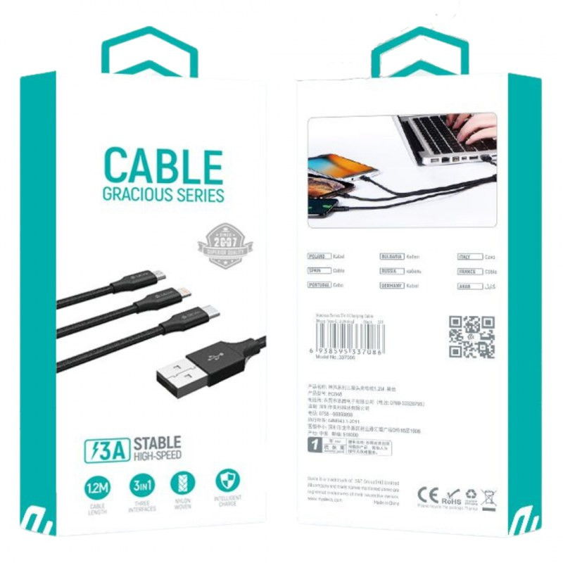 3-in-1 Cable Devia Gracious Series – 5V 3A 1.2 m 3-in-1 Cable Devia Gracious Series – 5V 3A 1.2 m