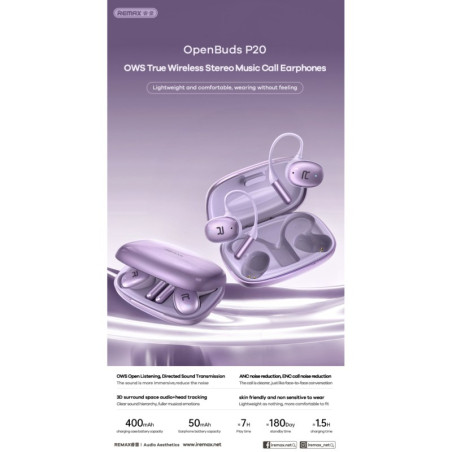 Écouteurs sans fil Remax OWS OpenBuds P20 – Blanc